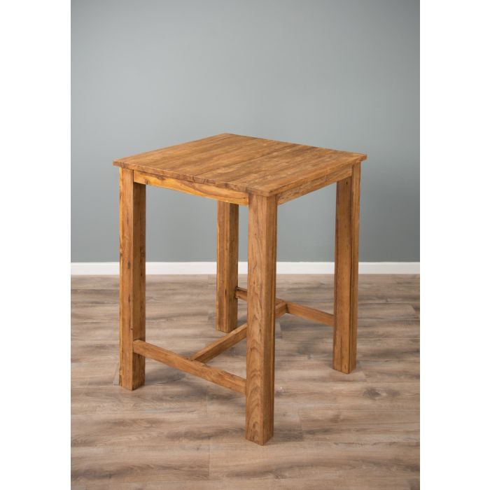 1.2m Rectangular Reclaimed Teak Bar Table with 6 Kubu Wicker Bar Stools - 3