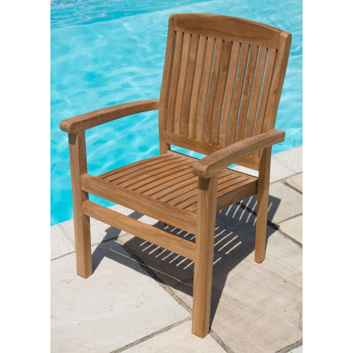 2.4m Reclaimed Teak Outdoor Open Slatted Cross Leg Table with 8 Marley Armchairs - 15