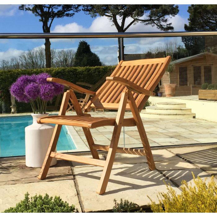 1.2m x 1.2m - 1.8m Teak Circular Extending Table with 2 Harrogate Recliners and 4 Kiffa Folding Armchairs - 9