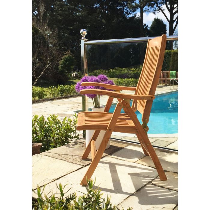 1.2m x 2.4m-3.2m Teak Rectangular Double Extending Table with 12 Kiffa Folding Chairs & 2 Harrogate Recliners - 9