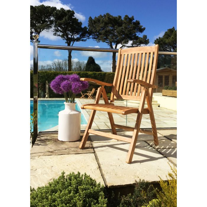 1.2m x 2.4m-3.2m Teak Rectangular Double Extending Table with 10 Kiffa Folding Armchairs and 2 Harrogate Recliners - 7