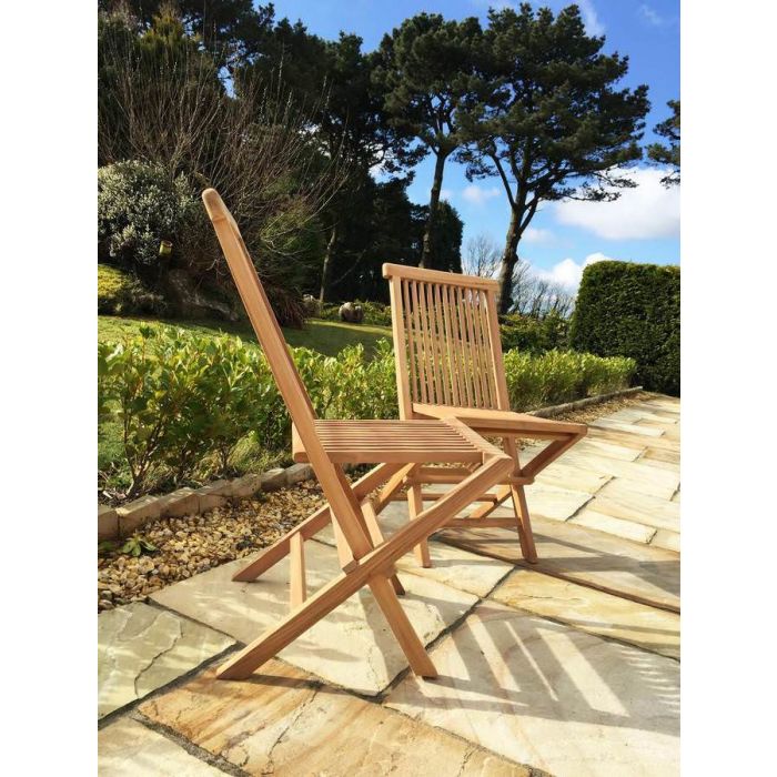 60cm Teak Circular Folding Table with 2 Classic Folding Chairs - 1