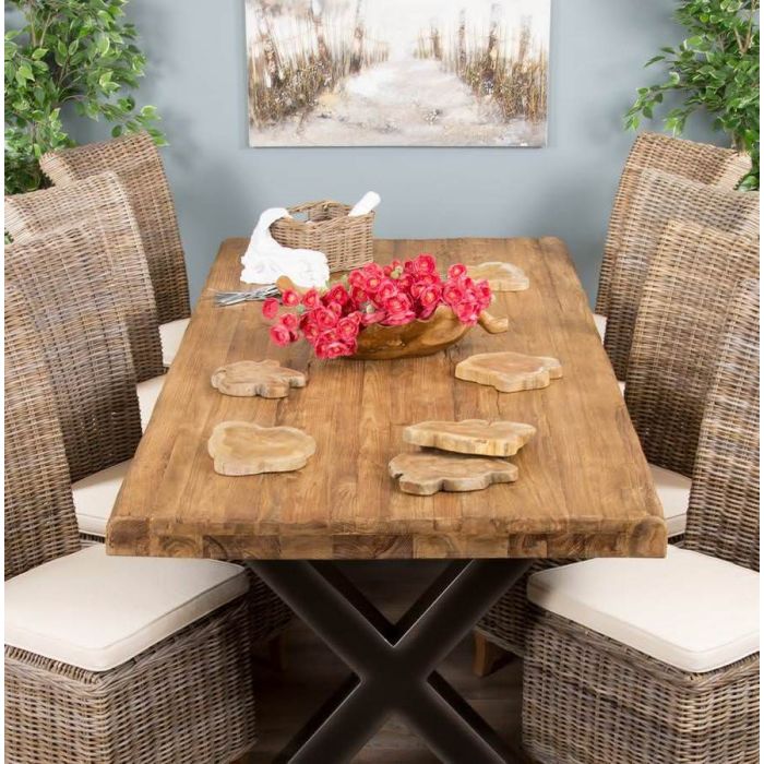 2.4m Reclaimed Teak Urban Fusion Cross Dining Table with 8 Latifa Dining Chairs  - 4