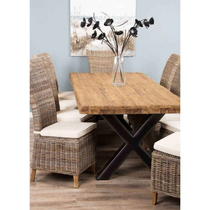 2.4m Reclaimed Teak Urban Fusion Cross Dining Table with 10 Latifa Dining Chairs  - 2