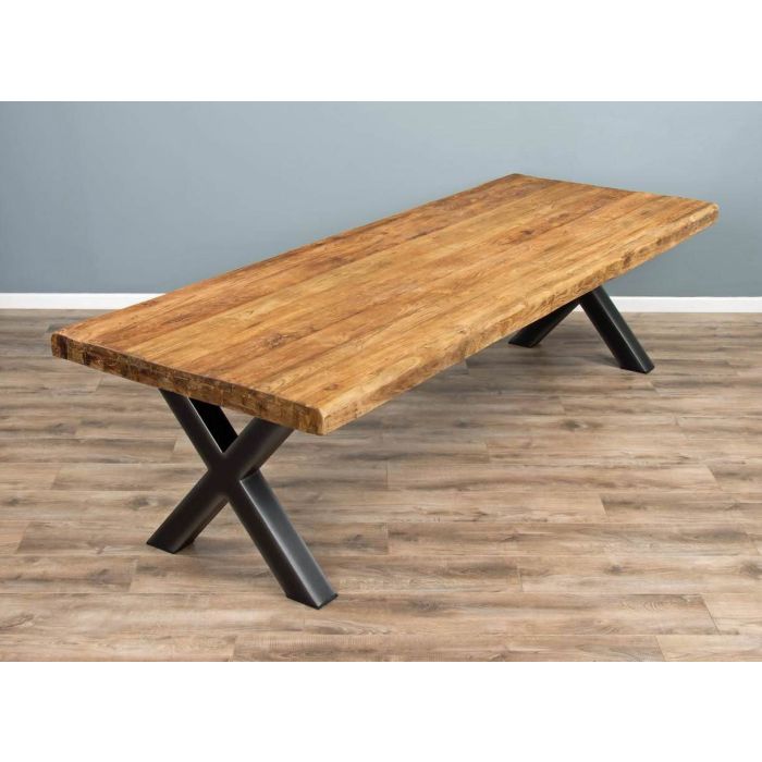 3m Reclaimed Teak Urban Fusion Cross Dining Table with One Backless Bench and 5 Zorro Dining Chairs - 16