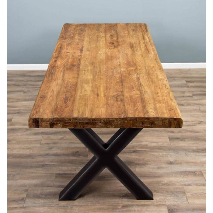 3m Reclaimed Teak Urban Fusion Cross Dining Table with Ten Velveteen Ring Back Dining Chairs  - 14