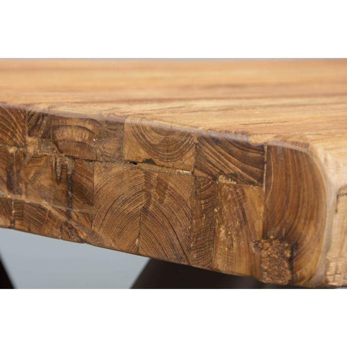 3m Reclaimed Teak Urban Fusion Cross Dining Table with One Backless Bench and 5 Velveteen Ring Back Dining Chairs - 13