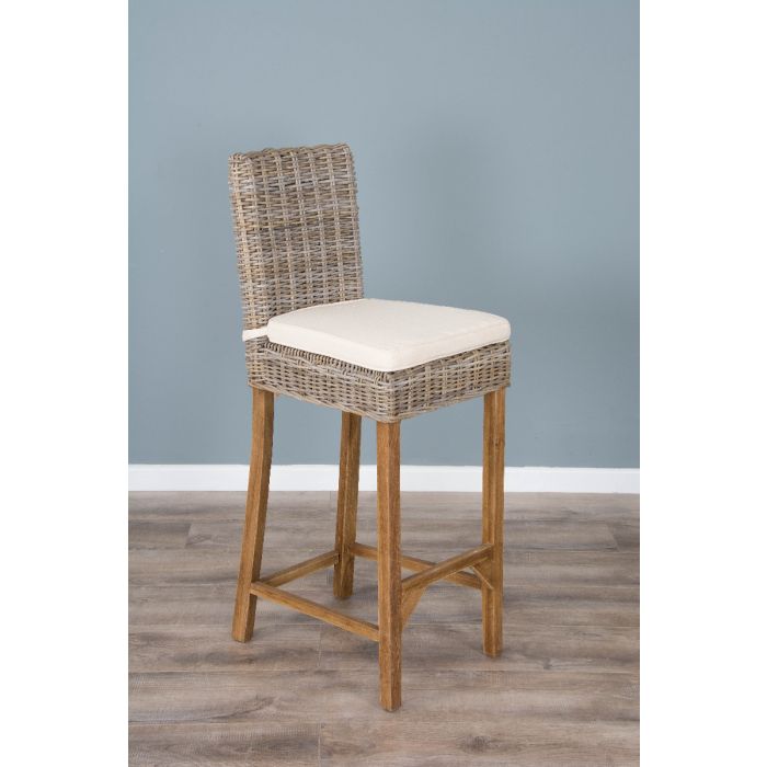 90cm Reclaimed Teak Square Bar Table with 2 Kubu Wicker Bar Stools - 5