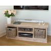 Reclaimed Teak TV Cabinet with Kubu Wicker Draws - White Wash - 1