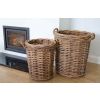 Pair of Natural Wicker Circular Log Baskets with Rope Handles - 0